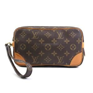 Louis Vuitton Marly Dragonne Monogram Canvas Clutch Shoulder Bag Brown